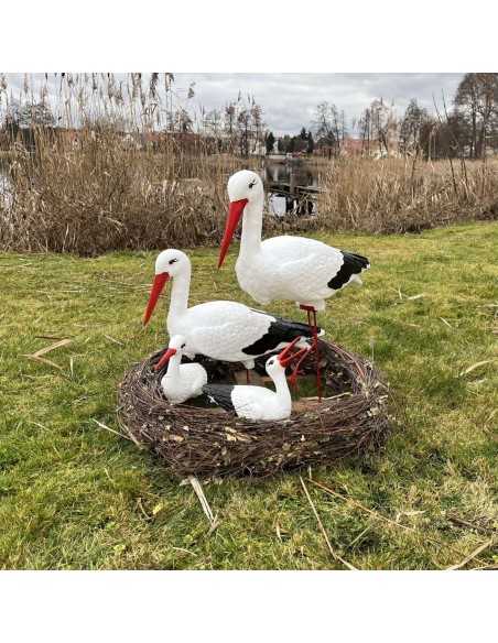 Nid de Cigogne Artificiel Famille 4 Cigognes H: 75cm - Décoration Jardin (Modèle B)