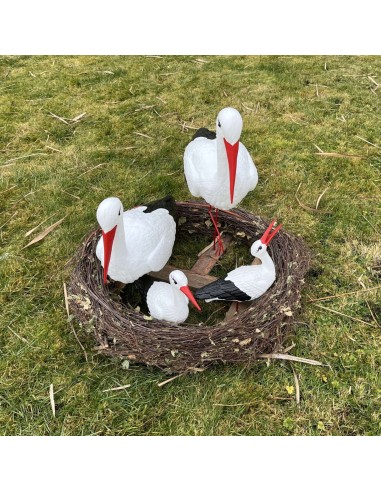 Nid de Cigogne Artificiel Famille 4 Cigognes H: 75cm - Décoration Jardin (Modèle B)