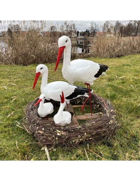 Nid de Cigogne Artificiel Famille 4 Cigognes H: 75cm - Décoration Jardin (Modèle B)