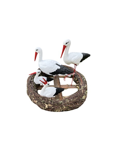 Nid de Cigogne Artificiel Famille 4 Cigognes H: 75cm - Décoration Jardin (Modèle C)