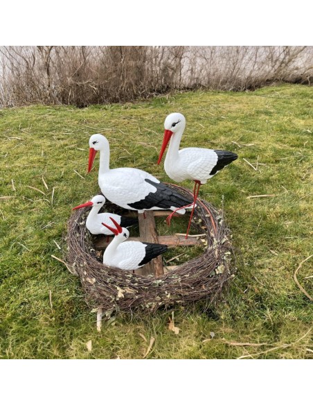 Nid de Cigogne Artificiel Famille 4 Cigognes H: 75cm - Décoration Jardin (Modèle C)