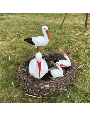 Nid de Cigogne Artificiel Famille 4 Cigognes H: 75cm - Décoration Jardin (Modèle C)