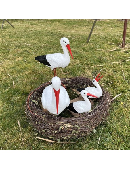 Nid de Cigogne Artificiel Famille 4 Cigognes H: 75cm - Décoration Jardin (Modèle C)