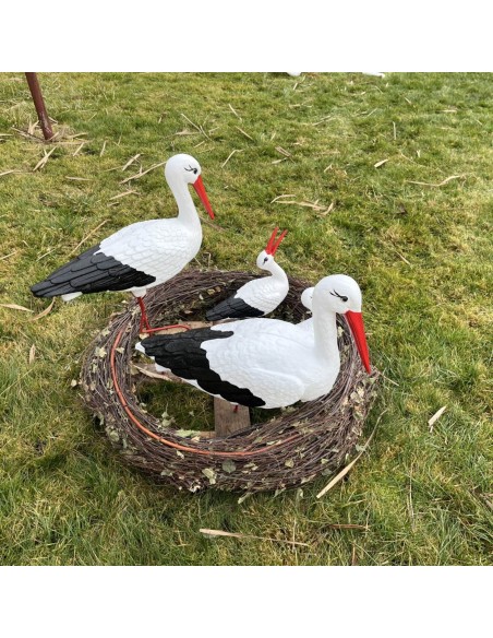 Nid de Cigogne Artificiel Famille 4 Cigognes H: 75cm - Décoration Jardin (Modèle C)