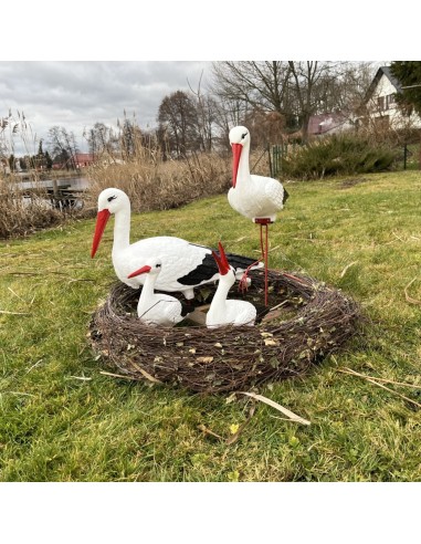 Nid de Cigogne Artificiel Famille 4 Cigognes H: 75cm - Décoration Jardin (Modèle C)