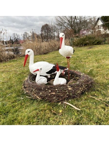 Nid de Cigogne Artificiel Famille 4 Cigognes H: 75cm - Décoration Jardin (Modèle C)