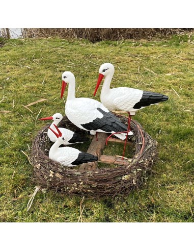 Nid de Cigogne Artificiel Famille 4 Cigognes H: 75cm - Décoration Jardin (Modèle C)