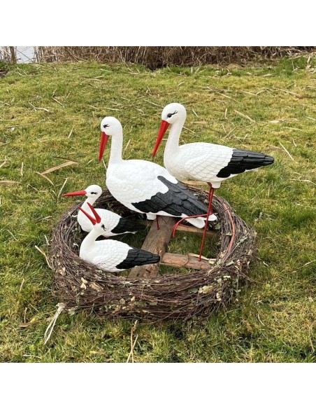 Nid de Cigogne Artificiel Famille 4 Cigognes H: 75cm - Décoration Jardin (Modèle C)
