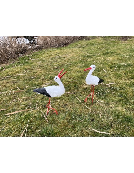Duo de Cigognes : 1 Cliquetis + 1 Petite (Déco Jardin)