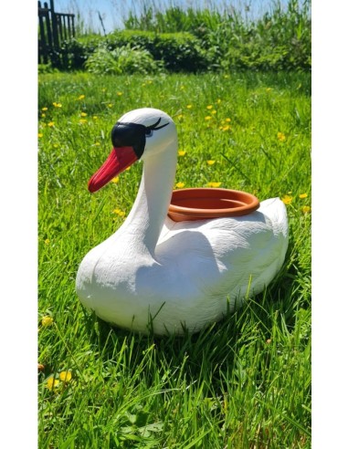 Déco Cygne Flottant : Cache-pot de Jardin (Finition Marron) 27 cm