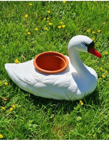 Déco Cygne Flottant : Cache-pot de Jardin (Finition Marron) 27 cm