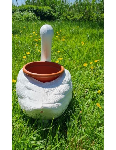 Déco Cygne Flottant : Cache-pot de Jardin (Finition Marron) 27 cm