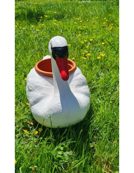 Déco Cygne Flottant : Cache-pot de Jardin (Finition Marron) 27 cm