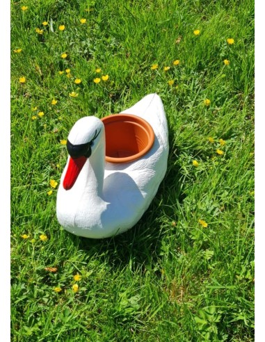 Déco Cygne Flottant : Cache-pot de Jardin (Finition Marron) 27 cm