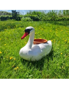 Déco Cygne Flottant : Cache-pot de Jardin (Finition Marron) 27 cm