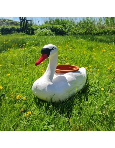 Déco Cygne Flottant : Cache-pot de Jardin (Finition Marron) 27 cm
